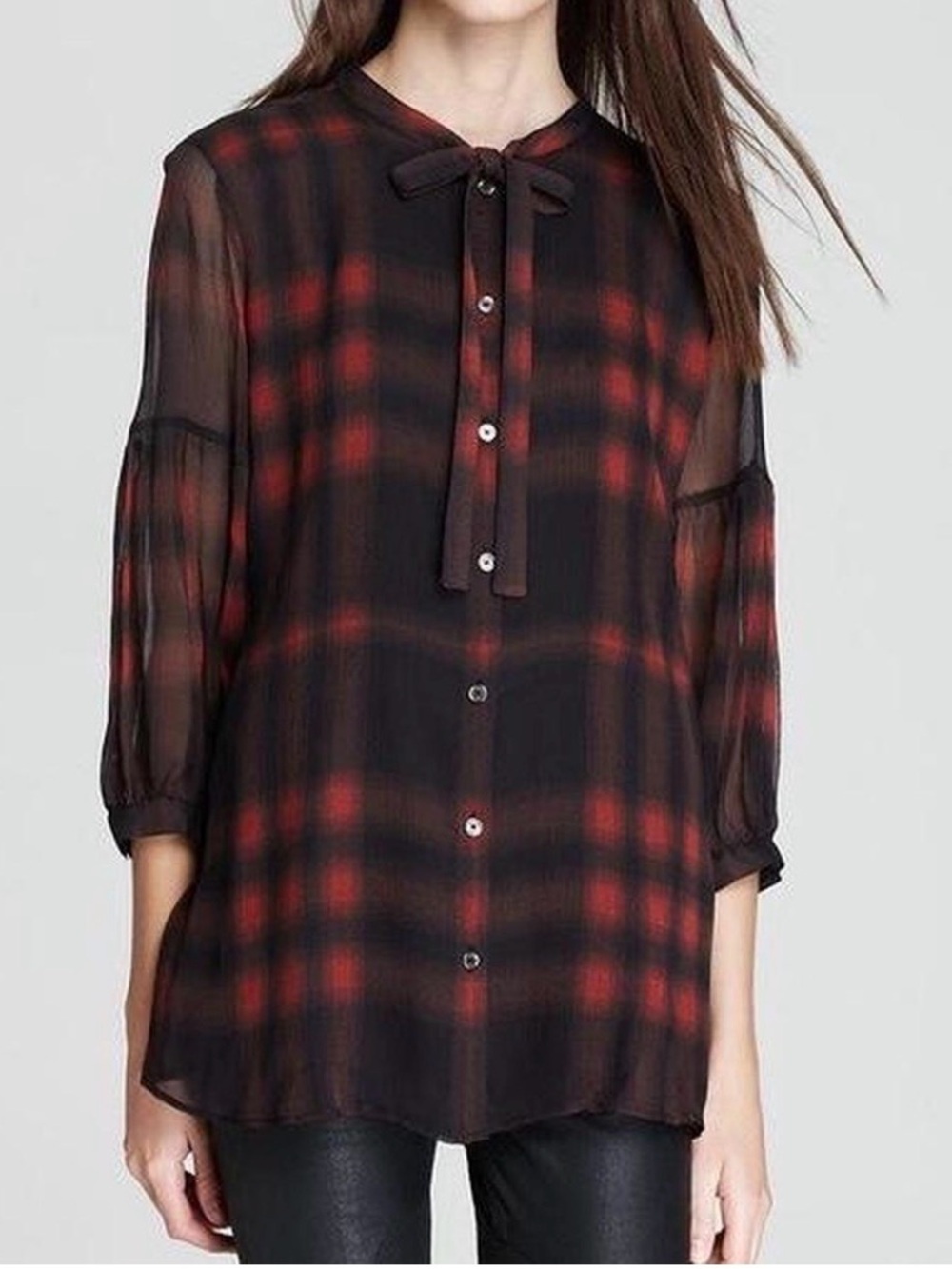 Burberry Brit Georgette Silk  Tie-Neck Blouse in Rowanberry size S/P
